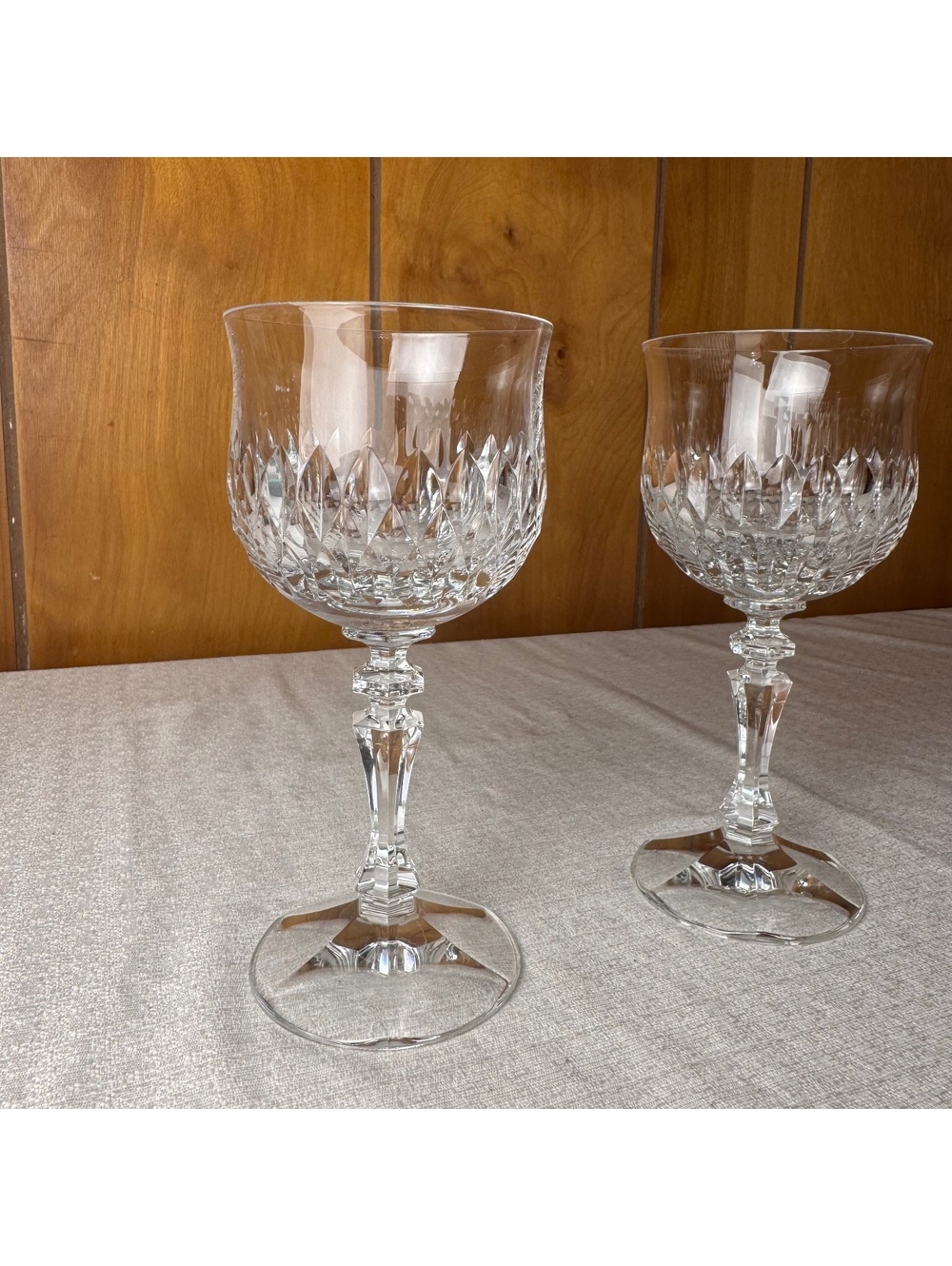 Vintage Crystal Wine Glasses Set of 2 Cut Crystal Goblets Elegant Stemware - Picture 4 of 7